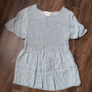 Gray Polka Dot Women's Top Smocked Peplum